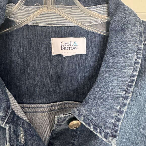 Denim Jacket w/Striped Cuff Sleeves - Picture 4 of 5